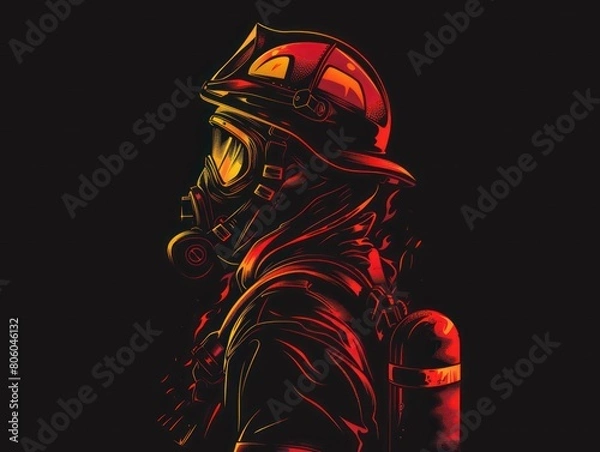 Obraz firefighter wearing full gear, black background