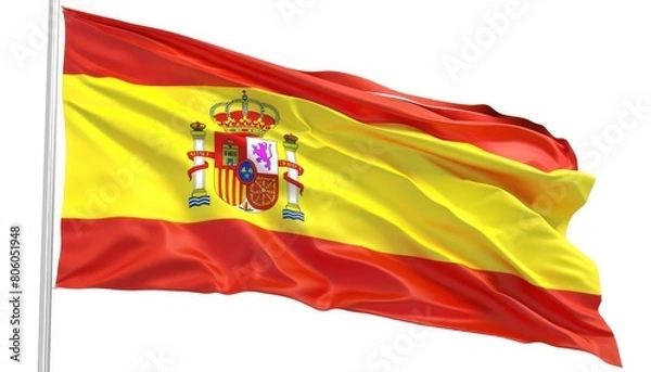 Obraz spain flag waving, isolated on white background