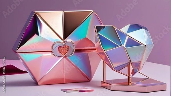 Obraz "Step into the future of gift-giving with a visually striking Valentine's Day present. Think holographic elements, geometric shapes, and a touch of sci-fi for a truly creative and unexpected gift."
