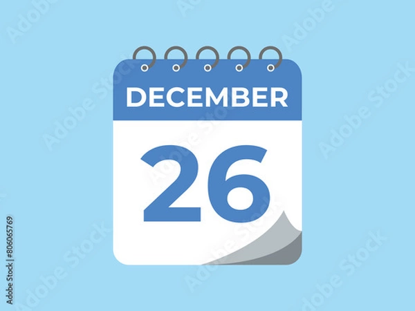 Fototapeta December 26 calendar reminder. 26 December daily calendar icon template. Calendar 26 December icon Design template. Vector illustration