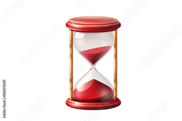 Fototapeta A red hourglass with red liquid in it. The hourglass is made of wood and has a red top