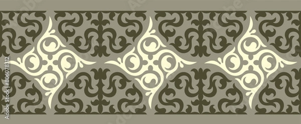 Fototapeta Kazakh ornaments. Strip of plant patterns. Ethno style.  Horizontal patterned design. Traditional patterns of Kazakhs. Ancient Turkic ornaments. Traditions of Kazakhstan. Decorative art of nomads. 