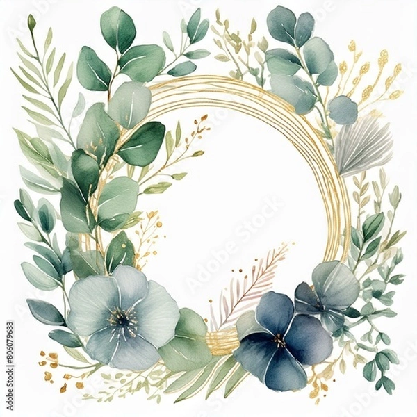 Obraz 優雅な葉と金のフレーム