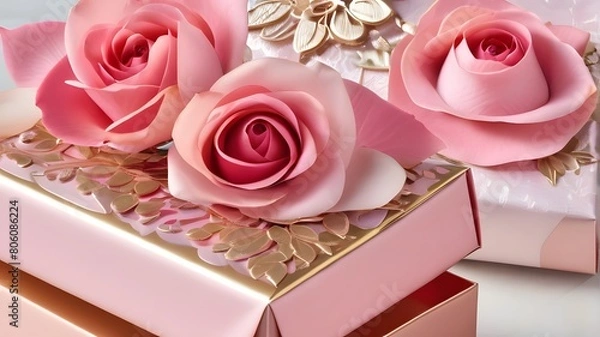 Obraz "Experience the beauty of a new style of gift wrapping, adorned with delicate rose petals and intricate details."