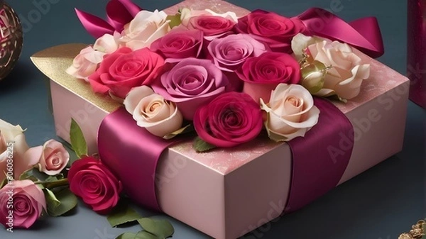 Obraz "Unwrap a unique and visually stunning gift, carefully crafted with a diverse range of styles and variations, inspired by the elegance of roses."