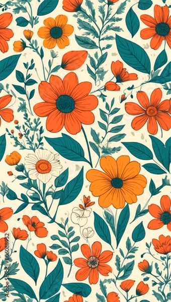 Obraz Beautiful seamless vector floral pattern, spring summer background with tropical flowers, palm leaves, jungle leaf, rose, bird of paradise flower. Exotic wallpaper, Hawaiian style, watercolour style