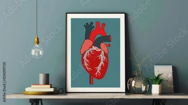 Fototapeta Minimalist graphic poster featuring an abstract design of the cardiovascular system, using bold colors on a clean background, suitable for modern decor