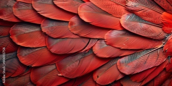 Obraz Red parrot feathers close up
