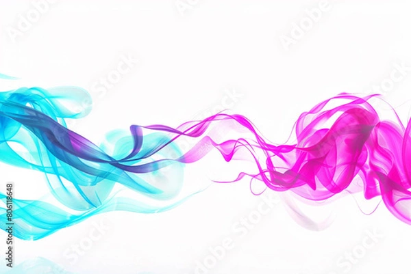 Fototapeta Neon tiddle waves in a fusion of bright fuchsia and cobalt blue, bringing a vibrant and lively energy to a solid white background.