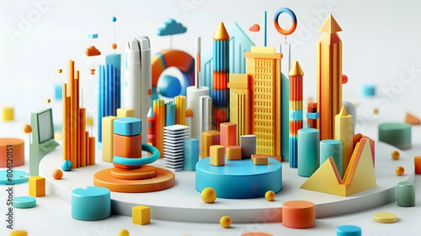 Fototapeta 3D Cartoon Data Visualization Icon for Analyzing Insights and Trends