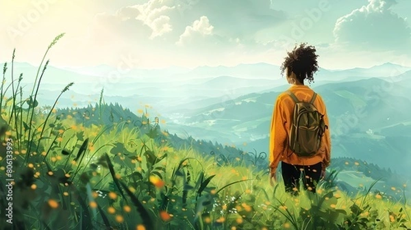 Fototapeta Serene Mountain Landscape Inviting Outdoor and Wellness Benefits