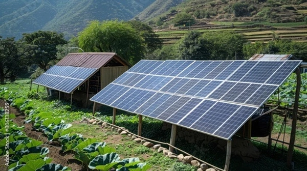 Obraz Solar panels powering a remote agricultural facility