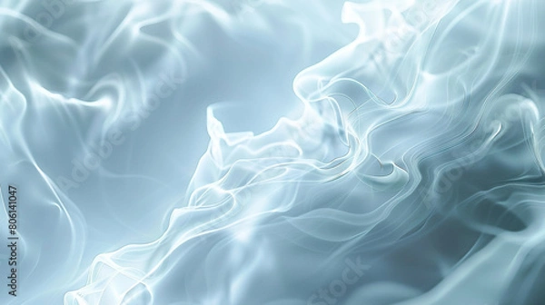 Fototapeta Delicate smoke tendrils in frosty white, highlighted by a soft neon blue light that adds a cool, ethereal glow.