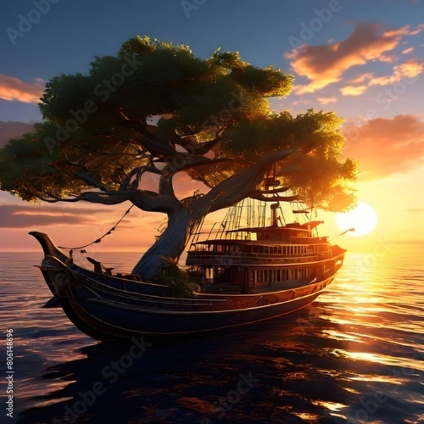 Obraz A tree in the middle of a ship in the water