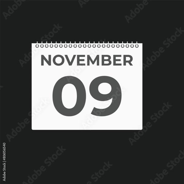 Fototapeta November  9 calendar reminder. 9 November  daily calendar icon template. Calendar 9 November  icon Design template. Vector illustration
