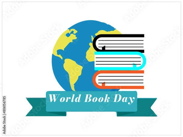 Fototapeta Hand drawn world book day background,Free vector hand drawn world book day background,books in realistic style,World book day vector image,Gradient world book day illustration with reading book.
