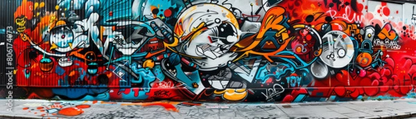 Obraz Explore the fusion of minimalist elements and vibrant street art through a wide-angle lens Experiment with unexpected camera angles to capture the essence of the art in a unique an