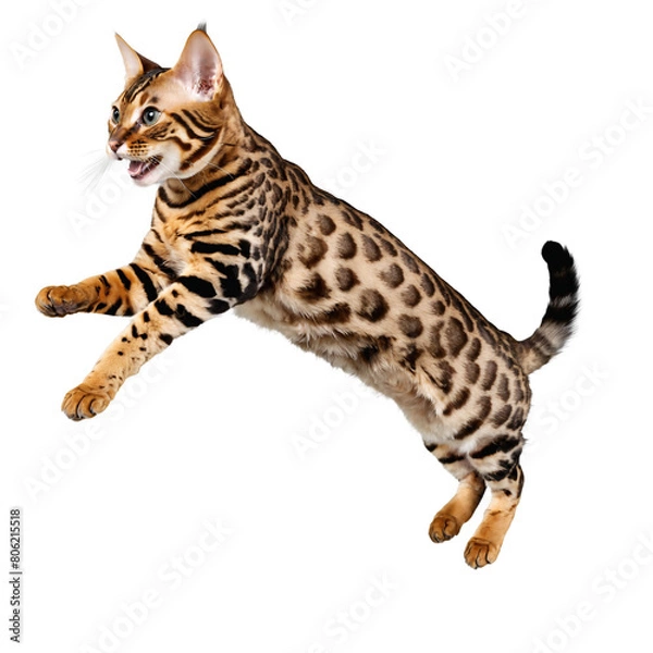 Fototapeta bengal wild cat jumping and running isolated transparent photo