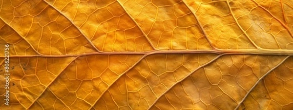 Fototapeta Texture of a yellow-orange leaf macro pattern, textured natural background