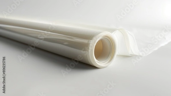 Fototapeta Roll of white paper, smooth layer, close-up, on a white background, high resolution, professional photography