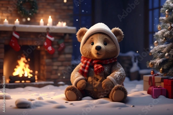 Obraz Cute bear cub in the house