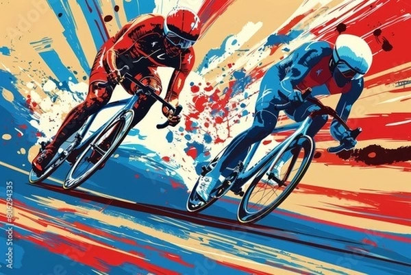 Fototapeta Pop Art of Track Cycling Individual Pursuit Cyclists race against each other in a timed event