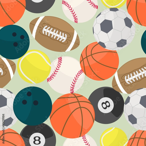 Fototapeta Seamless background with different kind of sport balls
