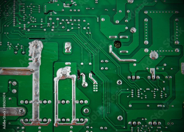 Fototapeta Green circuit board without components.