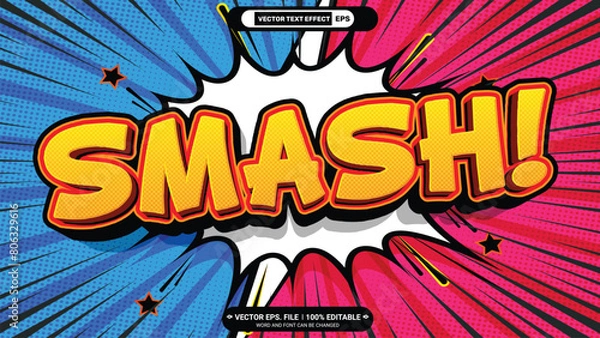 Obraz Smash pop art style comic 3d editable vector text effect on comic splashing background