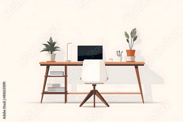 Fototapeta interior design basic work desk, desk for making homeoffice, illustrated interior design  home dessk