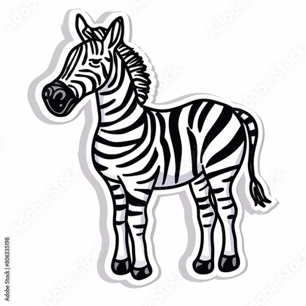 Fototapeta Zebra, bright sticker on a white background