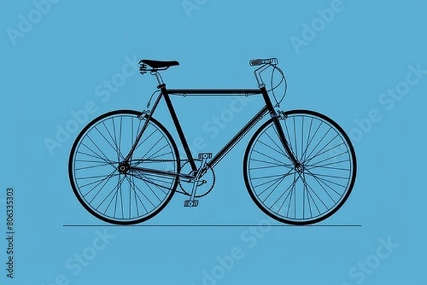 Fototapeta black bicycle isolated on blue background, minimalism style banner, world bicycle day wallpaper, simple card with copy space