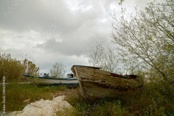 Obraz old boat on the river