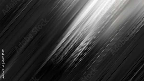 Fototapeta Abstract background with diagonal silver stripes and a shiny gradient in black and white