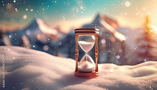 Obraz hourglass on ice, snow, copy space