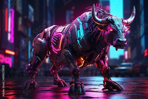 Obraz neon bull