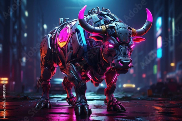 Obraz neon bull