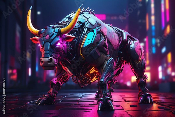 Obraz neon bull