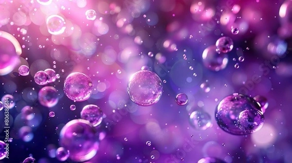 Obraz Abstract purple air bubbles futuristic background. Glowing fluid design. 