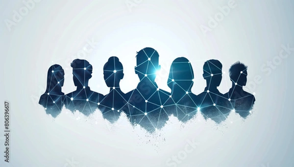 Obraz silhouettes of diverse team professionals business individuals connected by lines dots symbolizing network connections