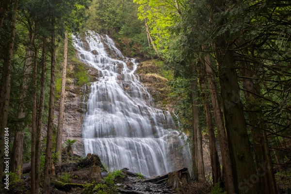 Obraz Bridal Veils Park near Chilliwack, British Columbia, Canada. The name of the park comes from the waterfall as it's smooth rock is said to create a "veil like" effect from the falling water. 