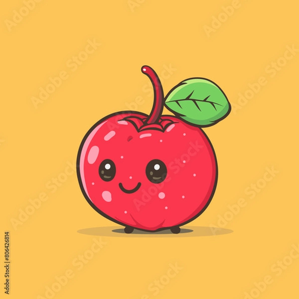 Fototapeta A cartoon Waxberry with a cherry on top. The Waxberry is smiling and waving. Scene is happy and playful