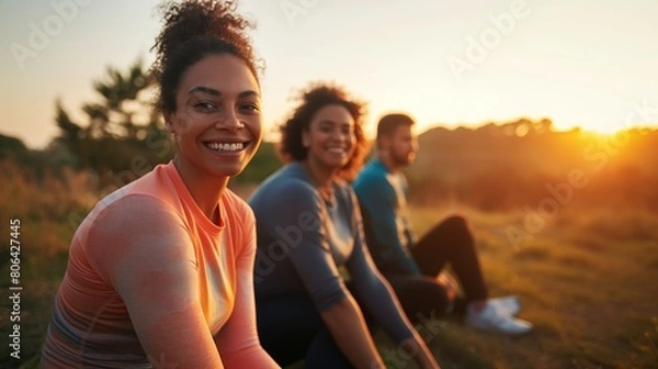 Fototapeta Group of diverse women resting on grassy field