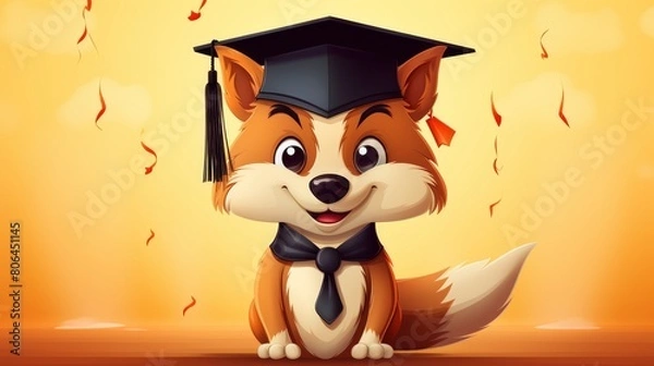 Obraz Cute cartoon fox wearing graduation cap
