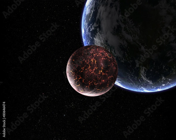 Obraz Rising moons in space