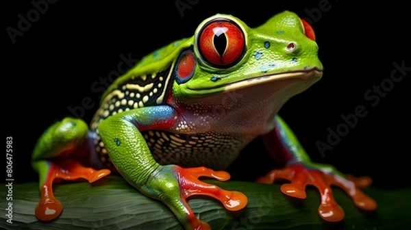 Fototapeta Enchanting tree frog perched on a leaf,