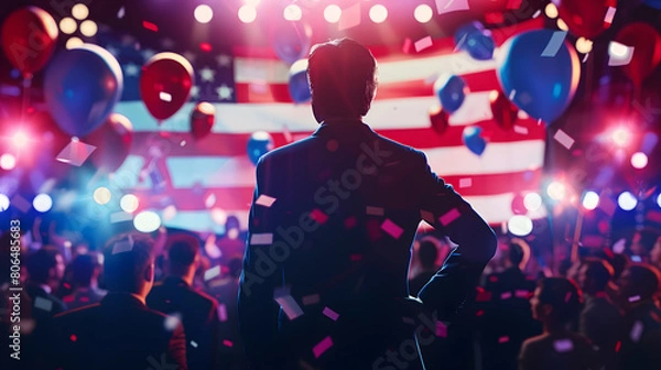 Obraz Political Leader Commemorating Success During Election Night Gathering