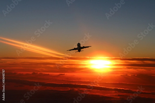 Fototapeta airplane in the sunset