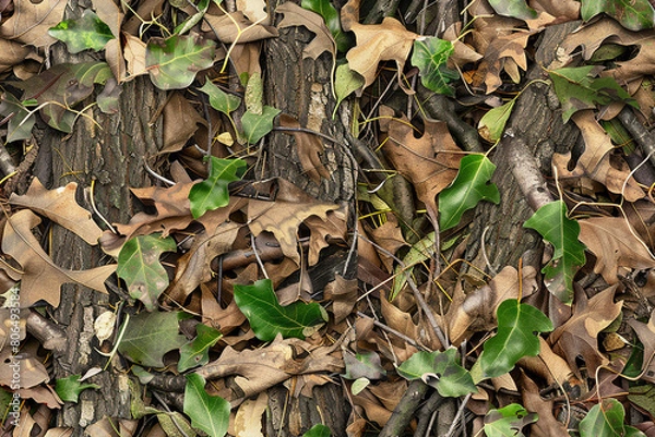 Fototapeta branches dry leaves camouflage background texture pattern seamless wallpaper