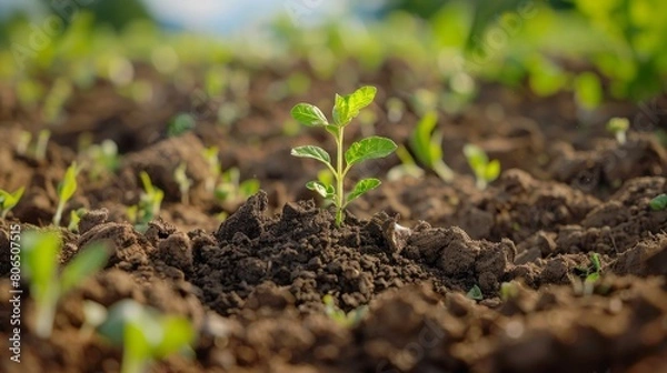 Fototapeta Close-up depiction of humus as a foundational element in soil health, supporting plant growth and sustainability in agriculture